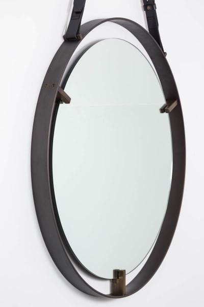 Metal and Leather Round Hanging Mirror