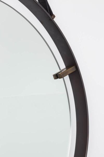 Metal and Leather Round Hanging Mirror