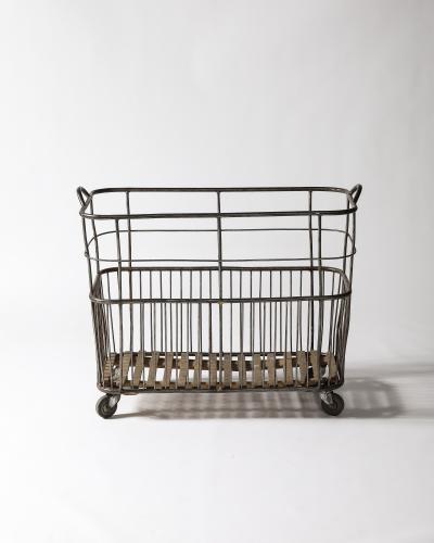 Metal and Wood Cart Rolling Basket