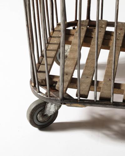 Metal and Wood Cart Rolling Basket
