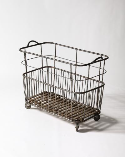 Metal and Wood Cart Rolling Basket