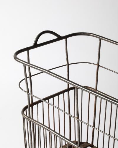 Metal and Wood Cart Rolling Basket