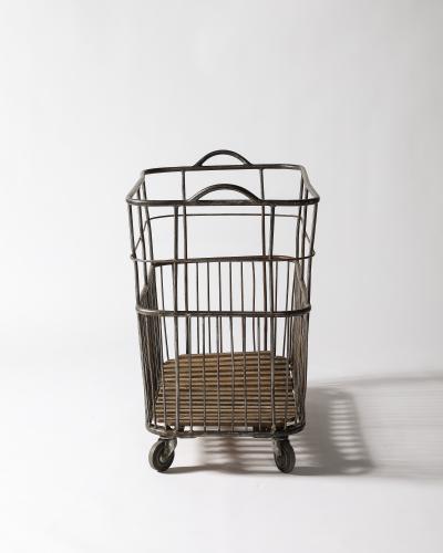 Metal and Wood Cart Rolling Basket