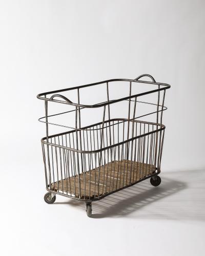Metal and Wood Cart Rolling Basket