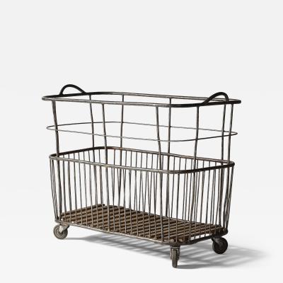 Metal and Wood Cart Rolling Basket