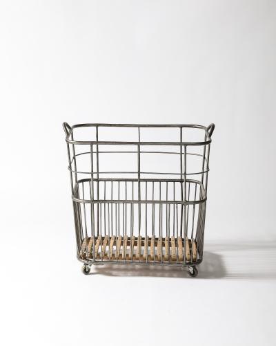 Metal and Wood Cart Rolling Basket France c 1950