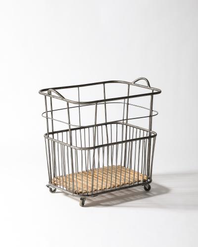Metal and Wood Cart Rolling Basket France c 1950