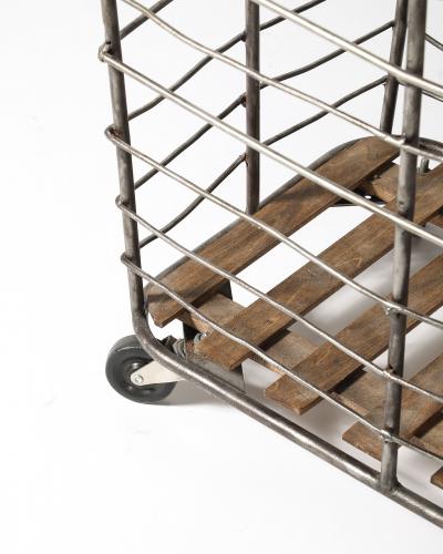 Metal and Wood Cart Rolling Basket France c 1950
