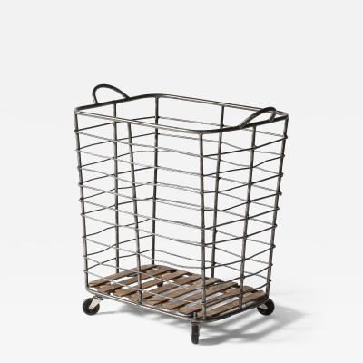Metal and Wood Cart Rolling Basket France c 1950