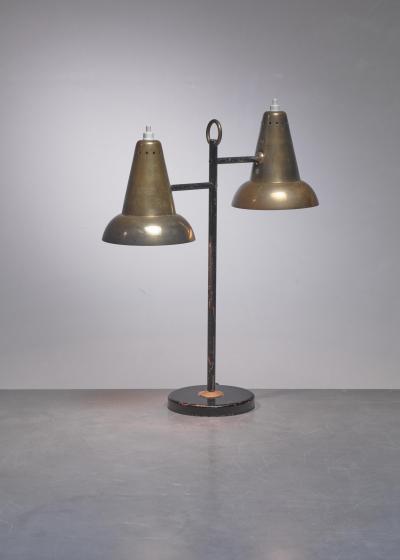 Metal and brass table lamp with two hoods France 1950s