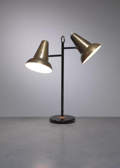 Metal and brass table lamp with two hoods France 1950s