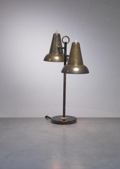 Metal and brass table lamp with two hoods France 1950s