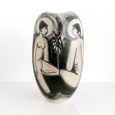 Mette Doller METTE DOLLER HAND DECORATED Scandinavian Modern VASE WITH SEATED WOMEN