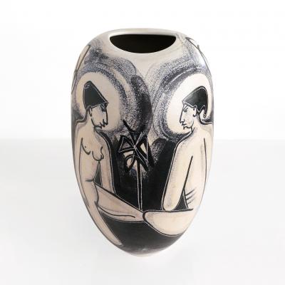 Mette Doller METTE DOLLER HAND DECORATED Scandinavian Modern VASE WITH SEATED WOMEN