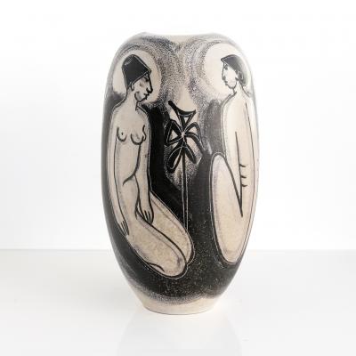 Mette Doller METTE DOLLER HAND DECORATED Scandinavian Modern VASE WITH SEATED WOMEN