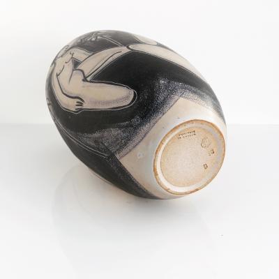 Mette Doller METTE DOLLER HAND DECORATED Scandinavian Modern VASE WITH SEATED WOMEN