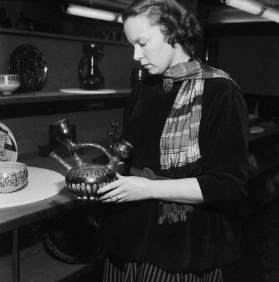 Mette Doller METTE DOLLER HAND DECORATED Scandinavian Modern VASE WITH SEATED WOMEN