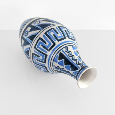 Mette Doller METTE DOLLER LARGE VASE PATTERNED IN BLUE FOR HOGANAS SWEDEN 1950