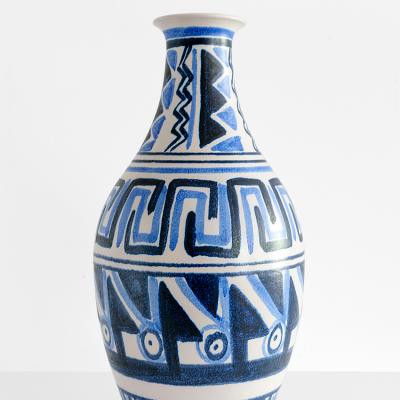 Mette Doller METTE DOLLER LARGE VASE PATTERNED IN BLUE FOR HOGANAS SWEDEN 1950
