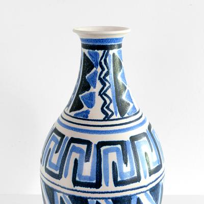 Mette Doller METTE DOLLER LARGE VASE PATTERNED IN BLUE FOR HOGANAS SWEDEN 1950