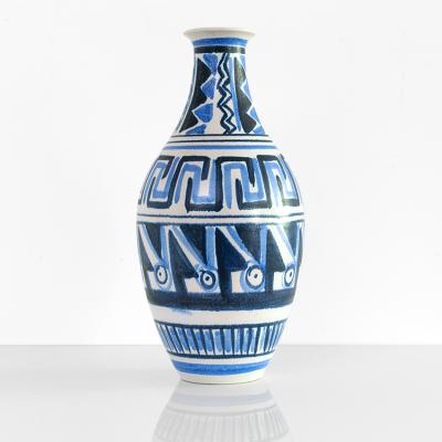 Mette Doller METTE DOLLER LARGE VASE PATTERNED IN BLUE FOR HOGANAS SWEDEN 1950