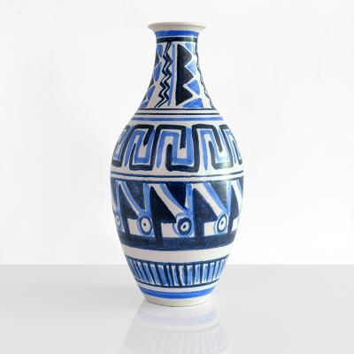 Mette Doller METTE DOLLER LARGE VASE PATTERNED IN BLUE FOR HOGANAS SWEDEN 1950