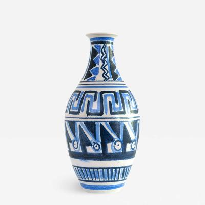 Mette Doller METTE DOLLER LARGE VASE PATTERNED IN BLUE FOR HOGANAS SWEDEN 1950