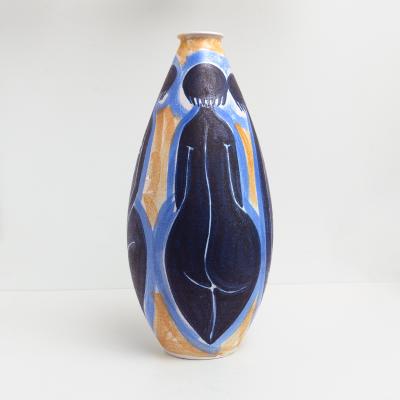 Mette Doller Mette Doller Large Hand Decorated Vase with 3 women for Hoganas Sweden