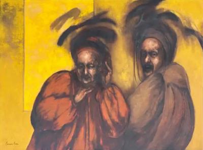 Mexican Artist Laurencia Evans Oil Painting on Canvas Signed Titled and Dated