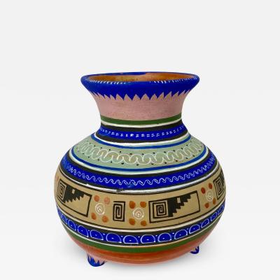 Mexican Handmade Pottery Multicolor Three Legged Vase