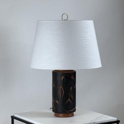 Mexican Mid Century Terracotta Desk or Table Lamp with Custom Linen Shade