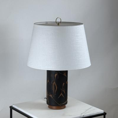 Mexican Mid Century Terracotta Desk or Table Lamp with Custom Linen Shade