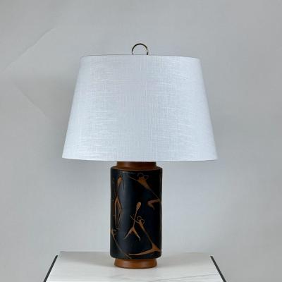 Mexican Mid Century Terracotta Desk or Table Lamp with Custom Linen Shade