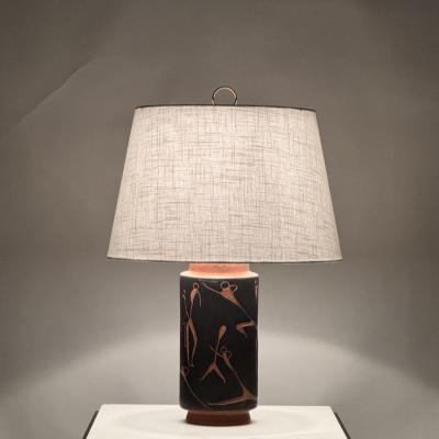 Mexican Mid Century Terracotta Desk or Table Lamp with Custom Linen Shade