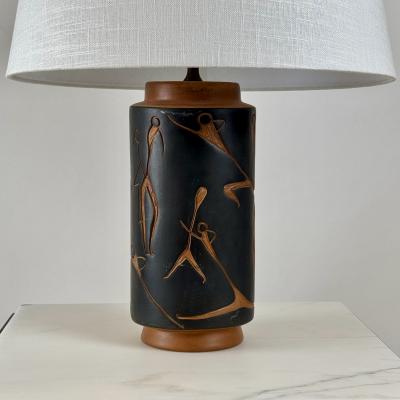 Mexican Mid Century Terracotta Desk or Table Lamp with Custom Linen Shade