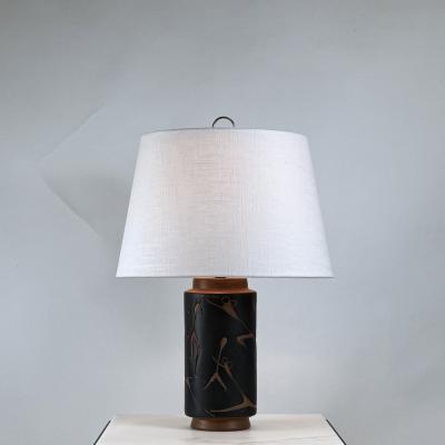 Mexican Mid Century Terracotta Desk or Table Lamp with Custom Linen Shade