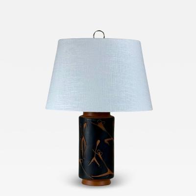 Mexican Mid Century Terracotta Desk or Table Lamp with Custom Linen Shade