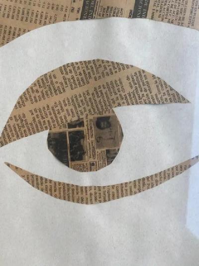 Mexican Newsprint Collage Artist Signed and Dated 1996 Titled Hombre de Letras 