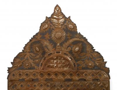 Mexican Stamped Metal and Ebonized Wood Wall Mirror