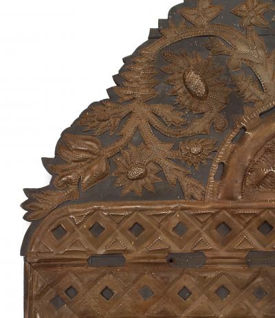 Mexican Stamped Metal and Ebonized Wood Wall Mirror