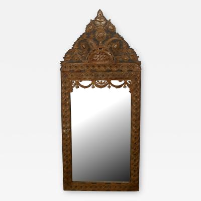 Mexican Stamped Metal and Ebonized Wood Wall Mirror