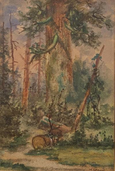 Meyer Straus Watercolor of a Forest Scene by Meyer Straus American 19th Century