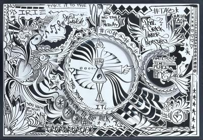 Miami Street Artist Jona Cerwinske Black White Abstract Painting c2010