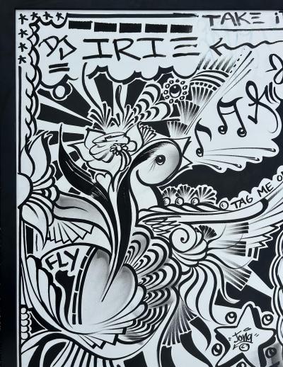 Miami Street Artist Jona Cerwinske Black White Abstract Painting c2010