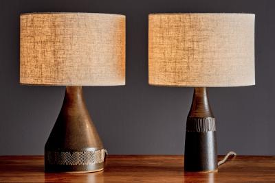 Michael Andersen Pair of Stoneware Table Lamps with dark brown Glaze by Michael Andersen