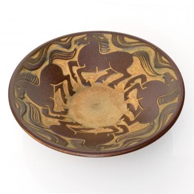 Michael Andersen Son MICHAEL ANDERSEN STONEWARE BOWL WITH 4 HORSES BORNHOLM DENMARK 1950