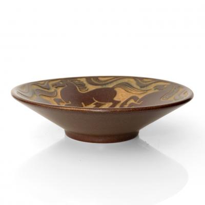 Michael Andersen Son MICHAEL ANDERSEN STONEWARE BOWL WITH 4 HORSES BORNHOLM DENMARK 1950