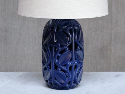Michael Andersen Son Michael Andersen Blue Ceramic Table Lamp with Botanical Openwork Relief 1940s