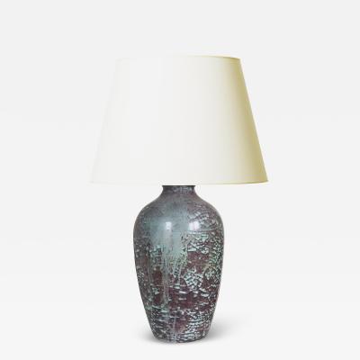 Michael Andersen Sons Plum and Celadon Craquelure Glaze Lamp by Michael Andersen Sons