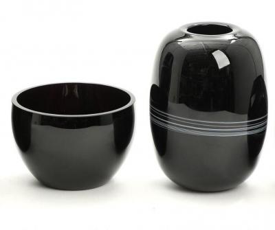 Michael Bang Michael Bang Bowl Black with Pink Milk Glass Detail